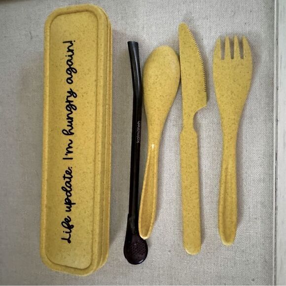 Kalmateh Wheat straw portable utensil kit with steel Gourd and case NWOT - Picture 1 of 5